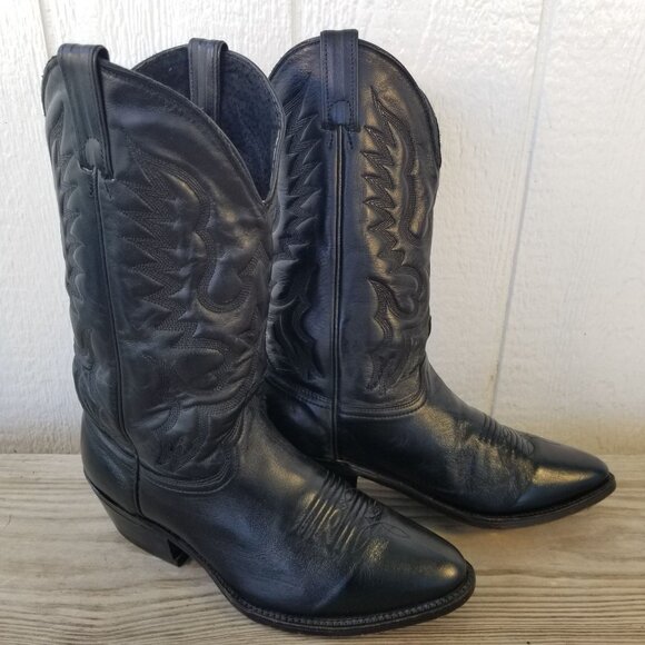 Abilene Top Grain Mens Black Leather Cowboy Western Boots 10 EE 6559 USA - Picture 1 of 13